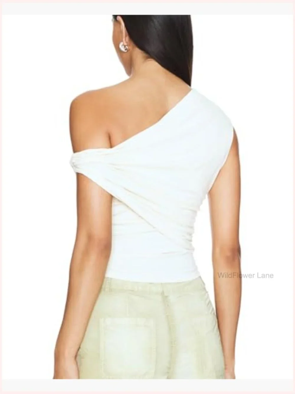 Off Shoulder Crop Top Sleeveless Twisted Strap Double Layered Asymmetrical - Picture 2 of 4